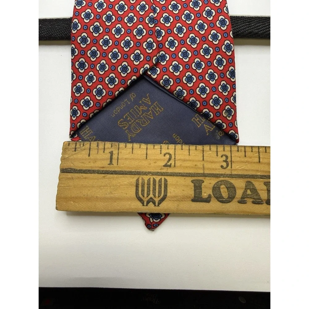 Hardy Amies London Silk Tie Red Blue Geometric Floral Classic 58.5